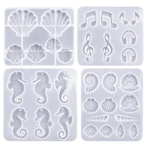 DIY Epoxidharz Silikonform Set fuer Muschel Seepferdchen Noten Anhaenger Schmuck