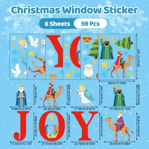 Christmas window stickers Nativity theme static clings angel dove letters 6 sheets set