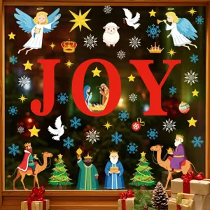 Christmas static window stickers cartoon angel dove JOY decals festive glass decoration