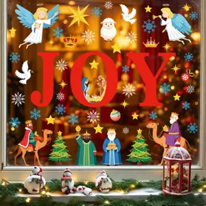 Christmas window static stickers cartoon angels doves JOY holiday glass decor decals