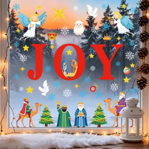 Christmas window stickers static clings cartoon angels JOY holiday glass window decor.