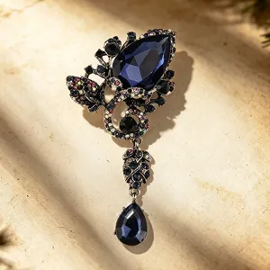 Spilla vintage strass blu scuro stile palazzo barocco spilla elegante per donna