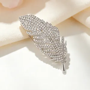 Fashion Rhinestone Leaf Feather Brooch Alloy Crystal Suit Jacket Lapel Pin Corsage Jewelry Gift For Unisex