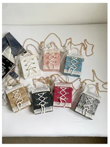 Lolita lace-up box shoulder bag cute PU leather crossbody bag multi-color fashion handbag
