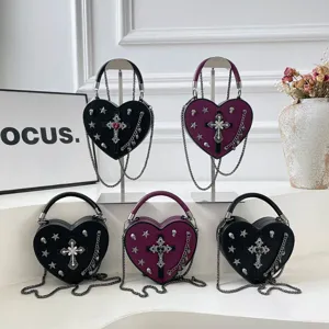 Gotische Punk Herz Kette Tasche y2k Kreuz Metall Umhängetasche dunkler Stil stylische Handtasche