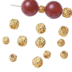 Gold spacer beads square barrel copper coin charms for DIY jewelry bracelet making accessories