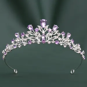 Élégante tiare en cristal argenté avec strass violets couronne de mariée pour mariage