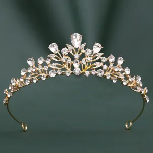 Diadème couronne de mariage en strass dorés baroque cristal accessoire cheveux de mariée