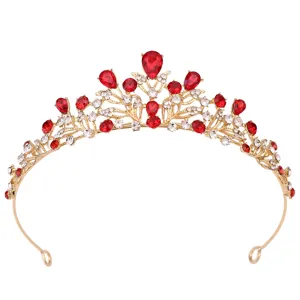 Diadème de mariée baroque doré avec strass rouges et transparents accessoire cheveux