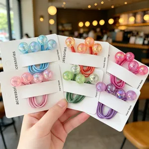Korean Style Children's Elastic Hair Ties Colorful Cracked Beads Handmade Hair Rings Ponytail Holders For Girls Students