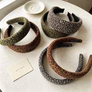 Diadema Acolchada de Esponja con Estampado de Leopardo Vintage para Mujer Aro de Pelo de Techo de Cráneo Alto de Tela de Moda Accesorios