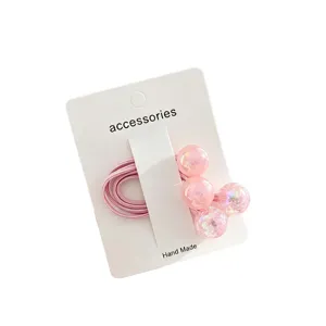 Cute pink cracked bead hair ties for kids, sweet princess hair ropes with display card.