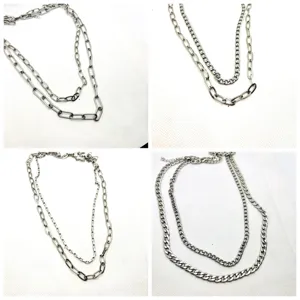 Collier Double Rang en Acier Inoxydable Chaîne Cubaine et Paperclip Bijoux Hip Hop Streetwear Cadeau Homme Femme