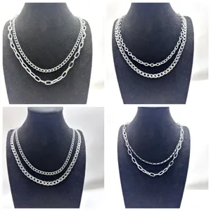 Collier Hip Hop Cubain Double Couche en Acier Inoxydable Hommes Femmes Streetwear Chaîne de Trombone Polie Bijoux Superposés