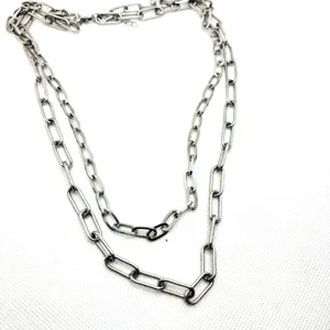 Collier chaîne double en acier inoxydable style minimaliste bijoux hip-hop détail