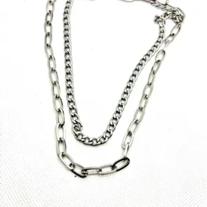 Collier double couche en acier titane chaîne epaisse hip hop bijoux pour femmes hommes