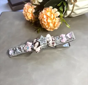 Épingle à cheveux décorative en strass avec nœud léopard et petit ours mignon pour femmes.