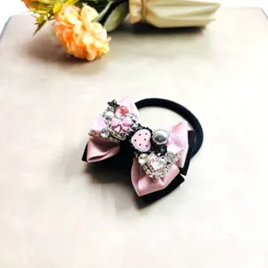 Élégant chouchou nœud strass pour femme, accessoire de cheveux perle brillante doux nouveau