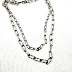 Collier double chaîne trombone, bijoux minimaliste style hip-hop en acier titane.