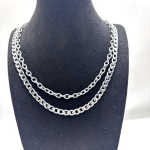 Collier de chaine cubaine double en acier inoxydable tendance hip hop style rue mode