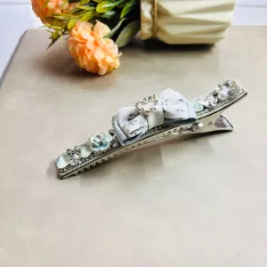 Exquise pince à cheveux nœud en tissu strass, élégante barrette métal pour coiffure élégante.