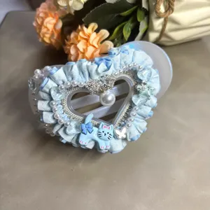 Pince à cheveux coeur bleu avec volants perles mignon chat pendentif accessoire cheveux
