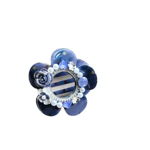 Pince a cheveux fleur bleue avec perles et strass accessoire coiffure elegant pour femme grand