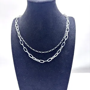 Collier de chaîne cubain double couche argenté mode hip-hop bijoux en acier titane