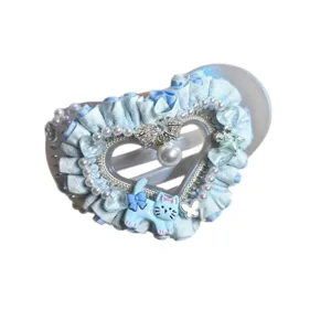 Mignonne pince a cheveux cœur bleu clair avec perles volants et chat charm accessoire cheveux