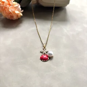 Collier pendentif coquillage perle étoile de mer série océan, chaîne acier titane.