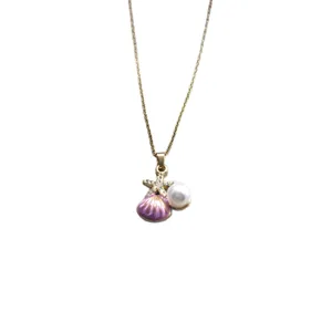 Joli collier coquillage étoile de mer perle en acier titane pour femme bijou tendance