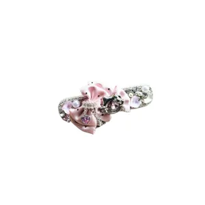 Jolie pince à cheveux nœud en satin rose avec strass perles et charm chat mignon