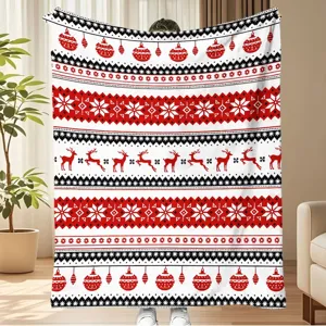 Christmas Nordic style reindeer pattern flannel blanket soft warm winter throw rug home decor