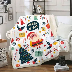 Couverture en Polyester Imprimée Bonhomme de Neige Renne de Noël Jeté de Canapé Épais Doux pour Hiver Nouvel An Décoration Cadeau
