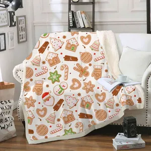 Couverture sherpa bonhomme de pain d'épices de noël jeté polaire épais pour canapé déco de fête