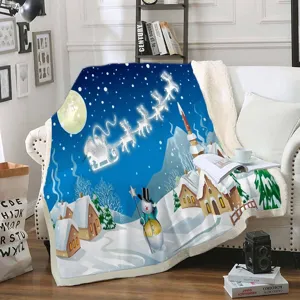 Couverture polaire Sherpa de Noël avec motif de renne et bonhomme de neige pour canapé.