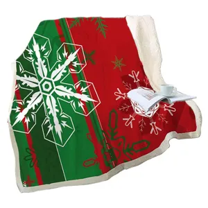 Couverture plaid sherpa polaire Noël rouge vert flocon de neige hiver canapé lit chaud doux