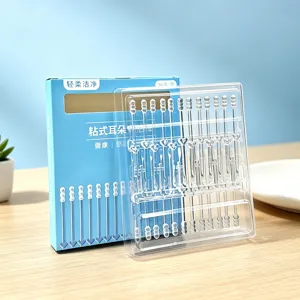 Detailed view of transparent disposable sticky ear picks with soft rubber heads for home care.