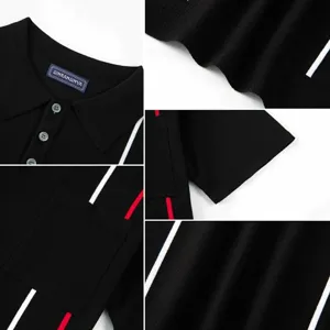 Heren gebreid poloshirt met kleurblok strepen en opgestikte zak, casual korte mouw trui top.