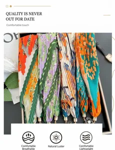 Versatile pleated silk scarf necklace with magnetic buckle, elegant neckerchief for women.