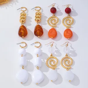Vintage retro style gold spiral resin drop earrings set for fashion women jewelry.