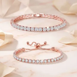 Élégant ensemble de bracelets tennis en or rose avec cristaux de zircone scintillants bijoux femme