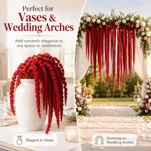 Red artificial amaranth flowers for vases and wedding arch decoration, romantic floral decor.