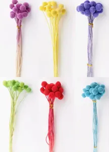 Colorful preserved craspedia dried flower bouquets, natural billy balls for home floral decor.