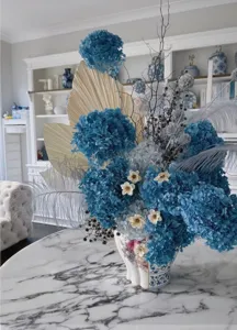 Nordic style preserved blue hydrangea dried flower arrangement home decor table centerpiece.