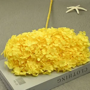 Yellow preserved hydrangea single branch dried flower 20cm handmade home decor floral bouquet
