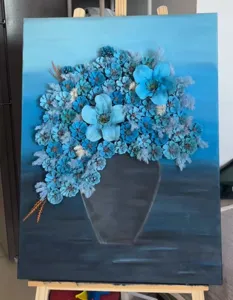 Arte de pared en lienzo de piñas y flores secas 3D ramo azul jarrón decoración hogar