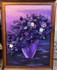 Arte de Pared 3D Flores Secas Piña Florero Morado Ramo Decoración para el Hogar Sala de Estar