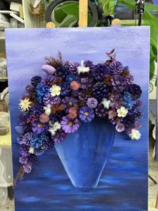 Pintura en lienzo de flores de piña seca hecha a mano para decoración del hogar