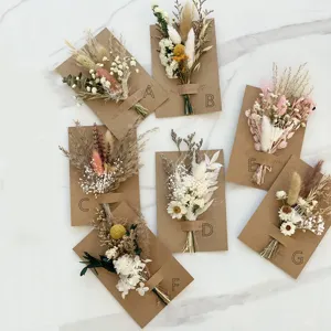 Mini dried flower bouquets with kraft paper cards for wedding bridesmaid gifts and party decor